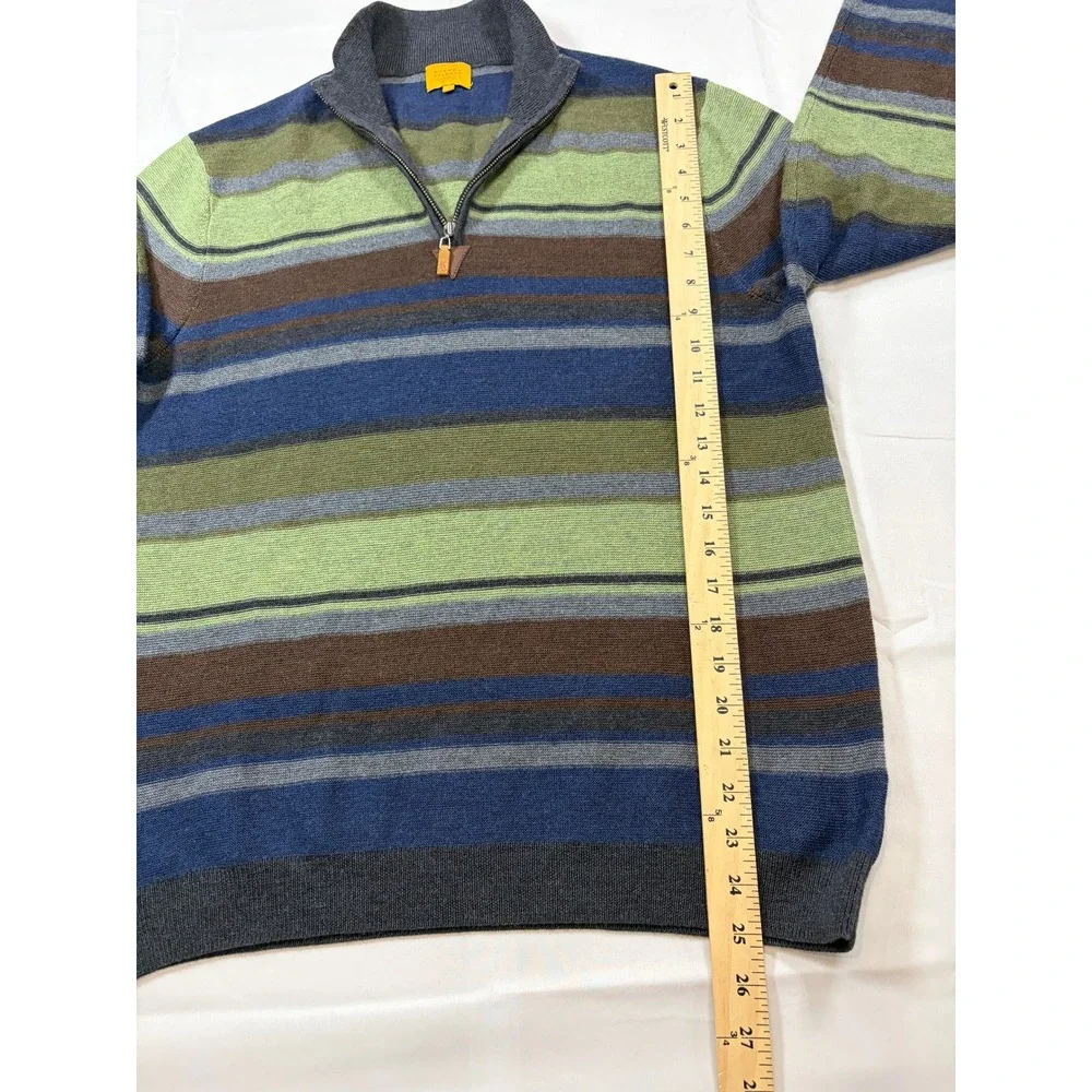 Robert Talbott Carmel Mens 100% Wool Striped Quarter Zip Sweater Blue Green M